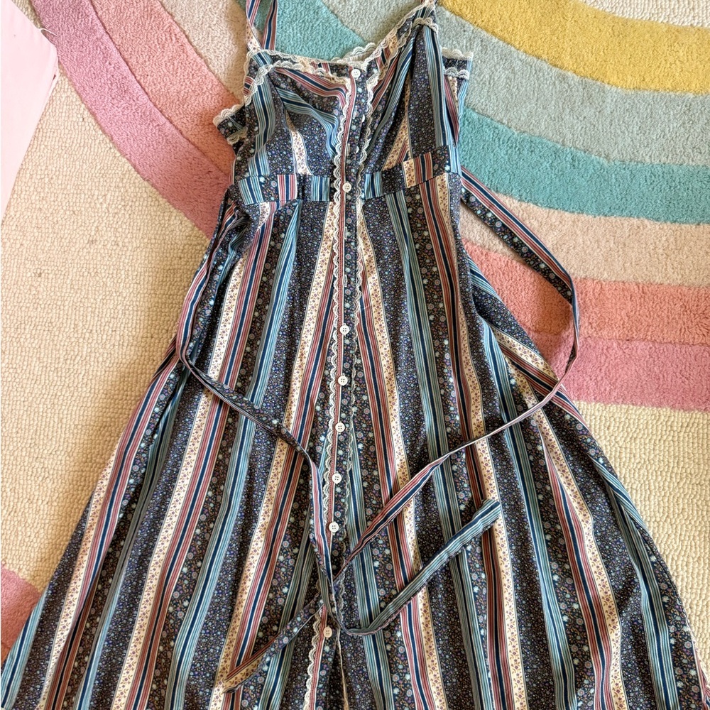Striped Maxi Dress with Lace Trim